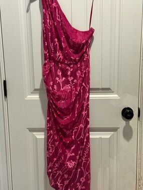 Anthropologie One-Shoulder Fuchsia Floral Slip Dress